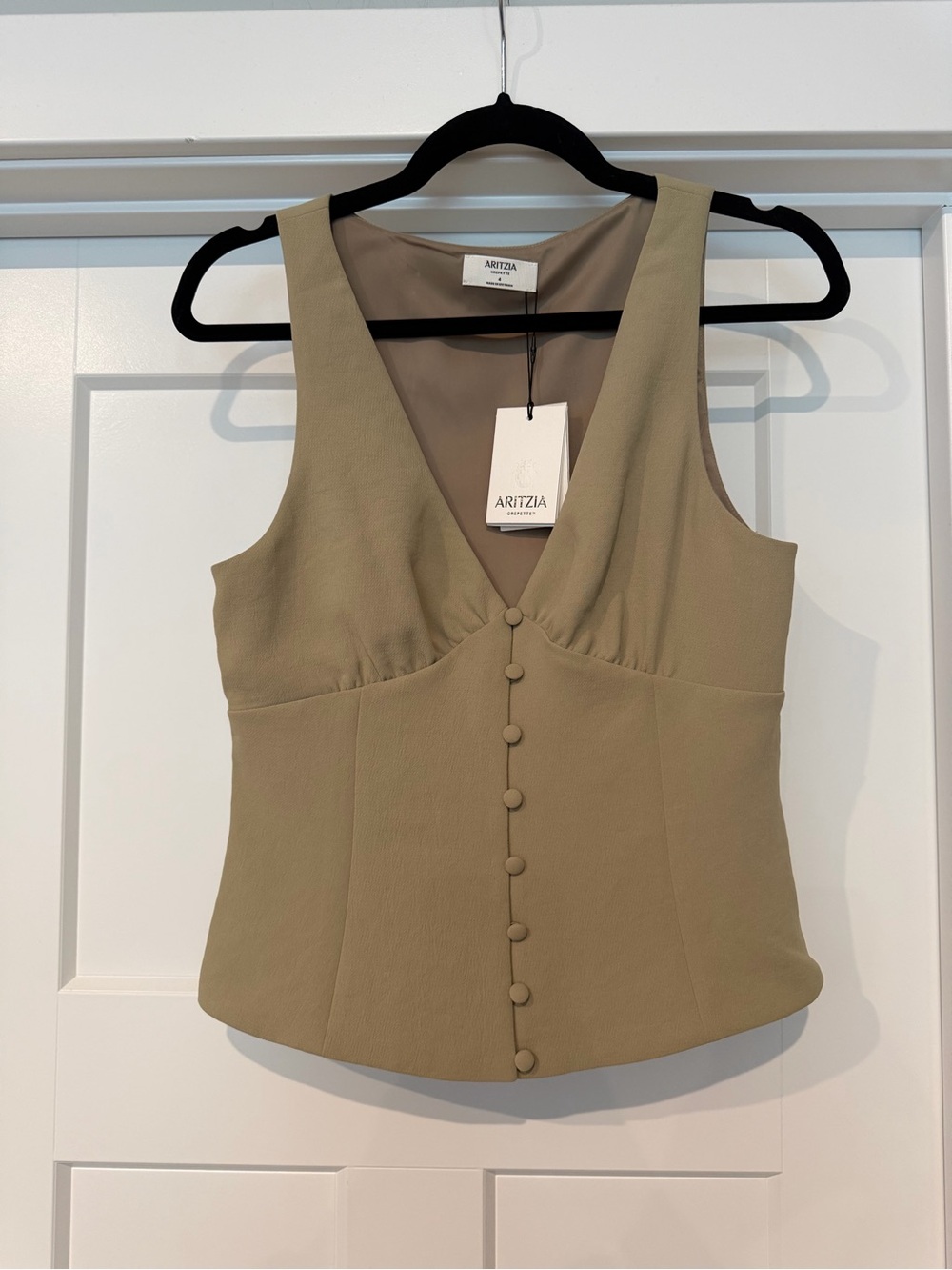 Aritzia Olive Button-Front V-Neck Sleeveless Camisole